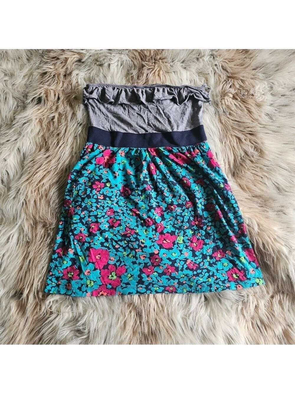 Garage Floral Strapless Ruffle Top